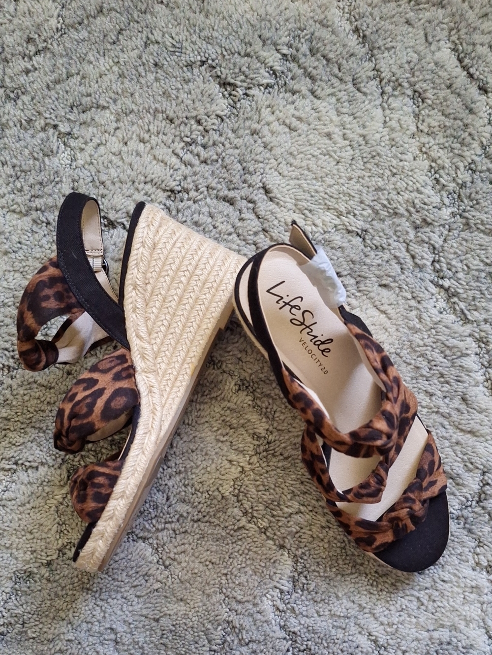 Life Stride Velocity2.0 Leopard Faux Suede Rope Wedges Size 10 NWT